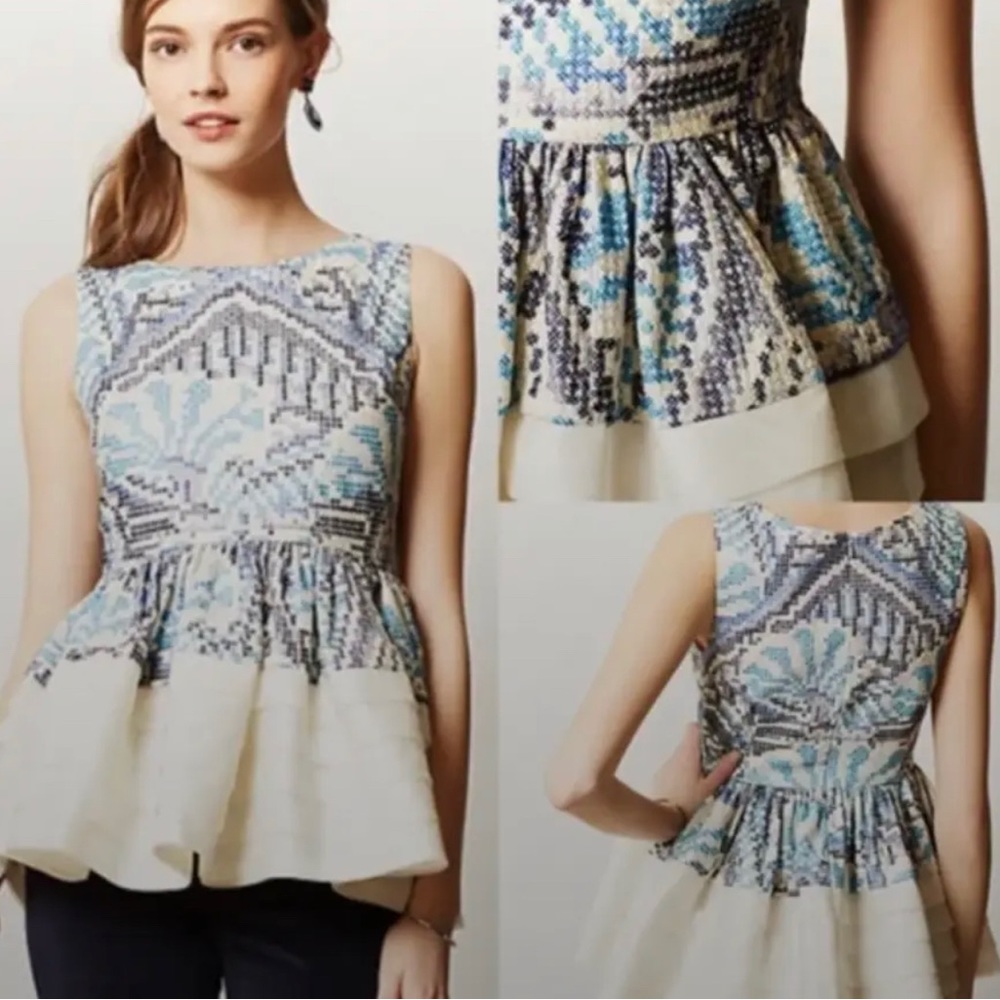 NWT Anthropologie Fish Fry Daisha Stitched Peplum Top- see all photos